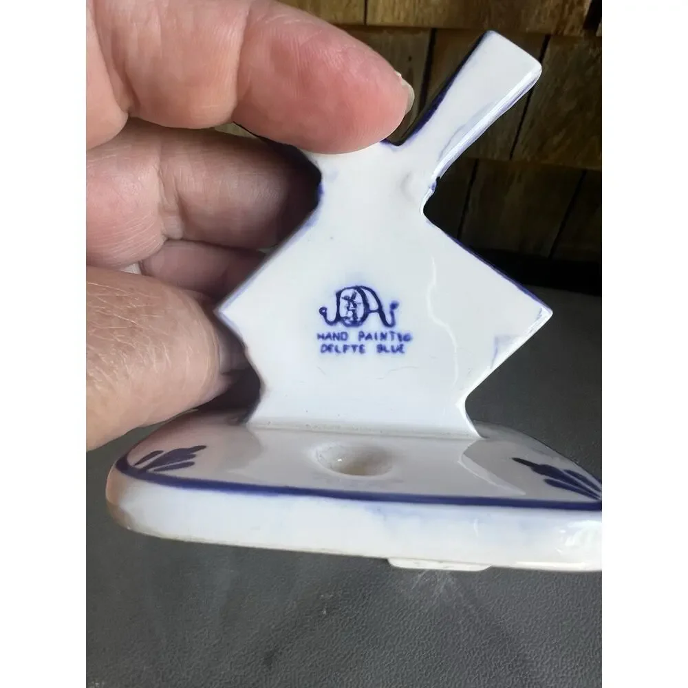 VTG Delft Blue Windmill Ceramic Mounts Pair Towel Hooks Brackets Cottage Core